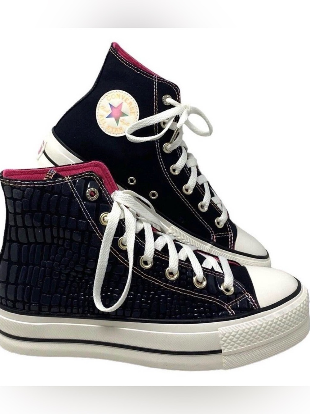 Converse  All Star High Top With Black Crocodile Embossed & Pink Accents